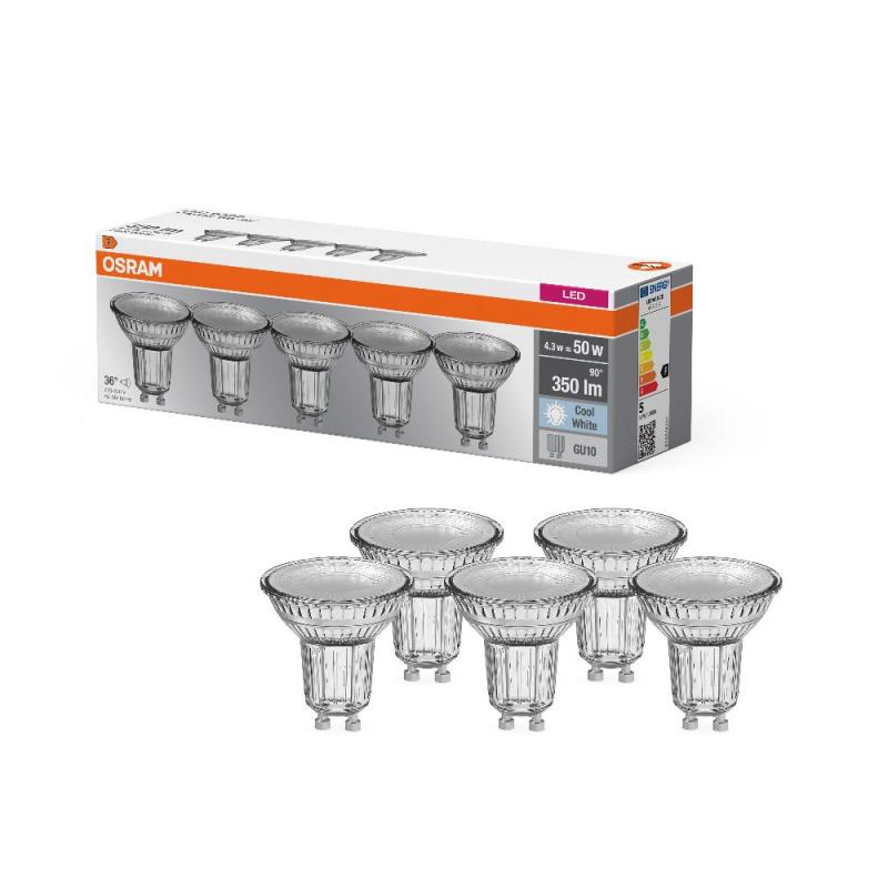 5er-PACK OSRAM LED Base PAR16 GU10 Strahler 4.3W=50W 36° neutralweiss GLAS